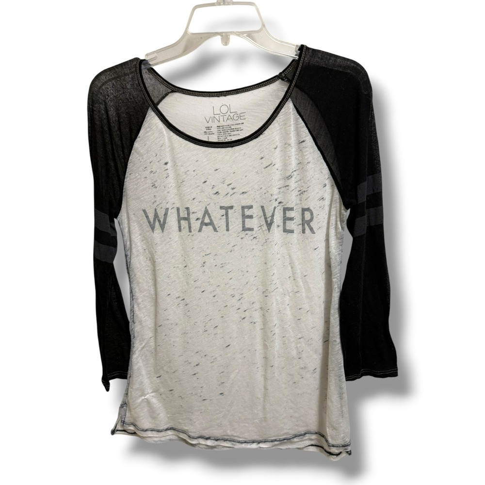 LOL‎ Vintage Whatever Graphic Raglan Burnout Tee White Black 3/4 Sleeve Size L
